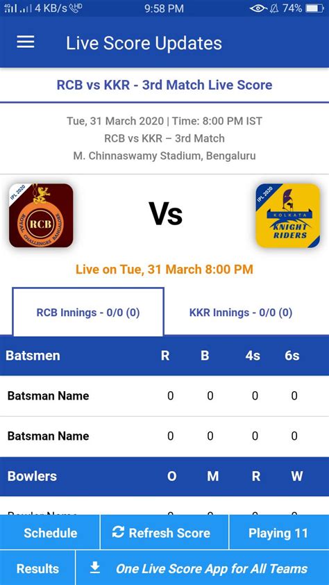 rcb vs kkr cricket live video